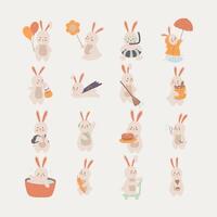 Cute Bunny Illustrations in Various Activities Stock vector