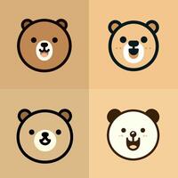 set of 2D flat design bear head illustrations vector