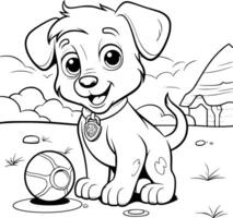 perro jugando con pelota colorante paginas dibujo para niños vector