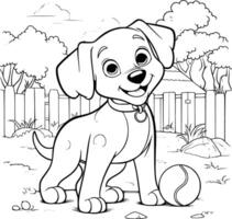 perro jugando con pelota colorante paginas dibujo para niños vector