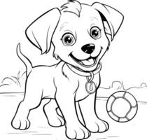 perro jugando con pelota colorante paginas dibujo para niños vector