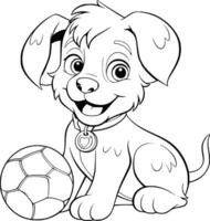 perro jugando con pelota colorante paginas dibujo para niños vector