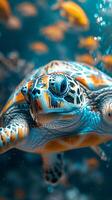 Underwater view of a swimming turtle photo