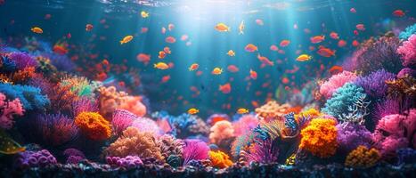 submarino coral arrecife con vistoso pescado foto