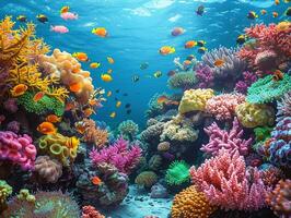 submarino coral arrecife con vistoso pescado foto