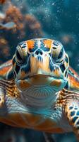 Underwater view of a swimming turtle photo