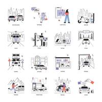 Handy Collection of City Travel Linear Illustrations vector