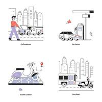 Set of Transportation Linear Illustrations vector