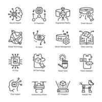 Collection of AI Technology Linear Icons vector