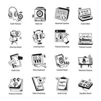 Handy Collection Podcast Streaming Doodle Icons vector