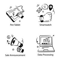 Set of Technology and Business Hand Drawn Icons vector