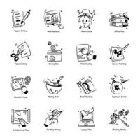 Collection of Daily Tasks Hand Drawn Icons vector