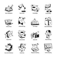 Collection of Reading Material Doodle Icons vector