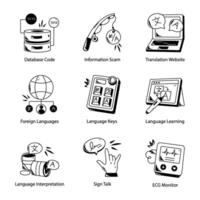 Bundle of Language Services Hand Drawn Icons vector