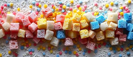 Macro shot of colorful sprinkles on a white background photo