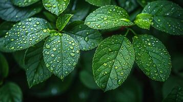 lustroso empapado de lluvia hojas en un bosque foto