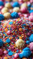 Macro shot of colorful sprinkles on a white background photo