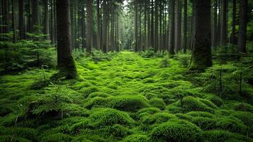 Lush green forest floor covered in moss photo