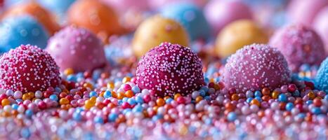 Macro shot of colorful sprinkles on a white background photo