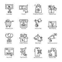 Collection of 16 Sale and Discounts Line Icons vector