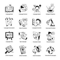 Trendy Set of Multilingualism Doodle Icons vector