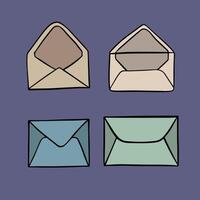 Illustration of a set of open and closed envelopes. A new letter. Message read. Postal letter. New message. vector