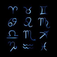 Set of zodiac signs with neon effect. vector