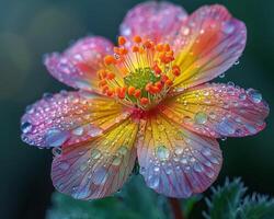 Fresh dew on a colorful garden flower photo