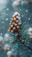 Freshly fallen snow on a pine branch photo