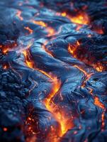 Flowing lava from volcanic eruption photo