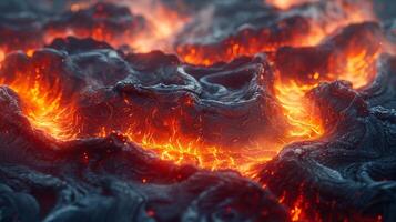 Flowing lava from volcanic eruption photo