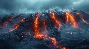 Flowing lava from volcanic eruption photo