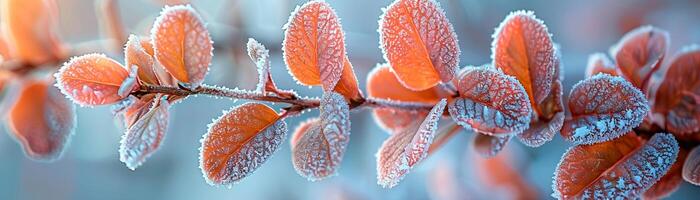 Frost-covered leaves on a brisk winter morning photo