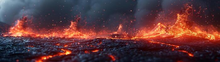 Flowing lava from volcanic eruption photo