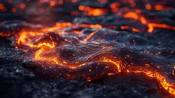 Flowing lava from volcanic eruption photo