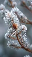 recién caído nieve en un pino rama foto