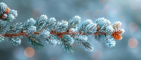 Freshly fallen snow on a pine branch photo