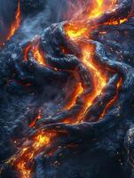 Flowing lava from volcanic eruption photo