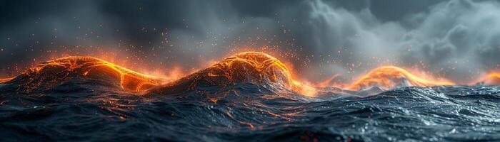 Flowing lava from volcanic eruption photo