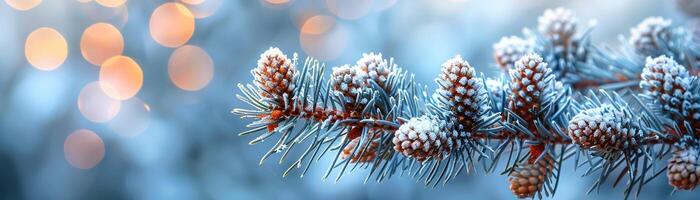 Freshly fallen snow on a pine branch photo