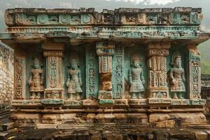 Fading murals on an ancient temple wall photo