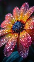 Fresh dew on a colorful garden flower photo