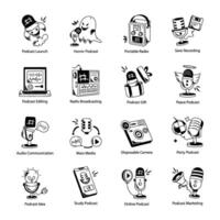 Bundle of Podcast Recording Doodle Icons vector