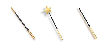 Realistic magic wand with set isolated on transparent background. vector