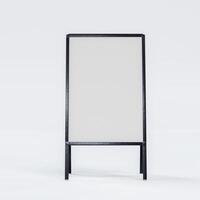 Blank chalk board street stand mockup. Isolated pavement menu rack with material frame template for cafe or restaurant welcome easel. 3D rendering photo