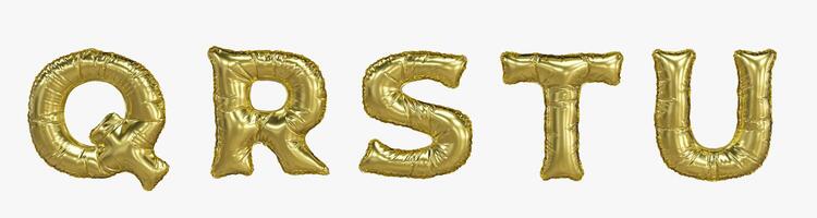 Alphabet Collection glossy letters in balloon gold air style. English fonts voluminous inflated from air. Elements in 3D Illustration Design photo