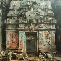 Fading murals on an ancient temple wall photo