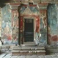 Fading murals on an ancient temple wall photo