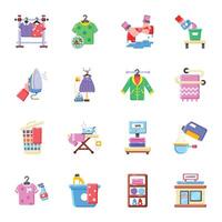 Collection of Laundry Service Flat Icons vector