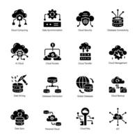 Set of 16 Cloud Computing Glyph Icons vector